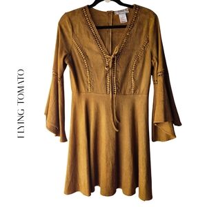 Flying Tomato Long Sleeve Faux Suede Dress